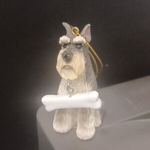 Schnauzer Dog Ornament with Dangling Bone Christmas Tree Decoration
